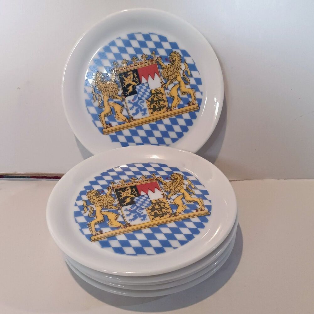 Seltmann Weiden Bavaria Coat Of Arms Coasters-Set Of 6-W Germany-Lion-Checkered